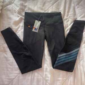 Aviator Nation Black Leggings with Blue Stripes